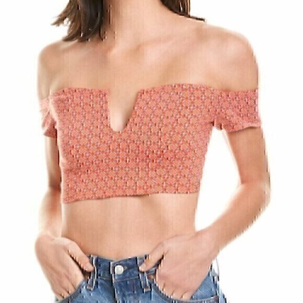 NEW NWT FREE PEOPLE Lucky Now Brami Scarlet Orange Red Ikat Boho Crop Top Large